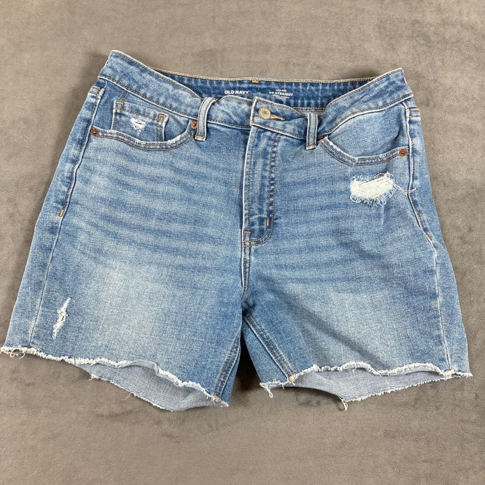 Old Navy OG Straight High Rise Distressed Denim Shorts Light Wash Blue Size 10